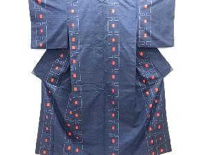 幾何学模様織り出し手織り紬着物